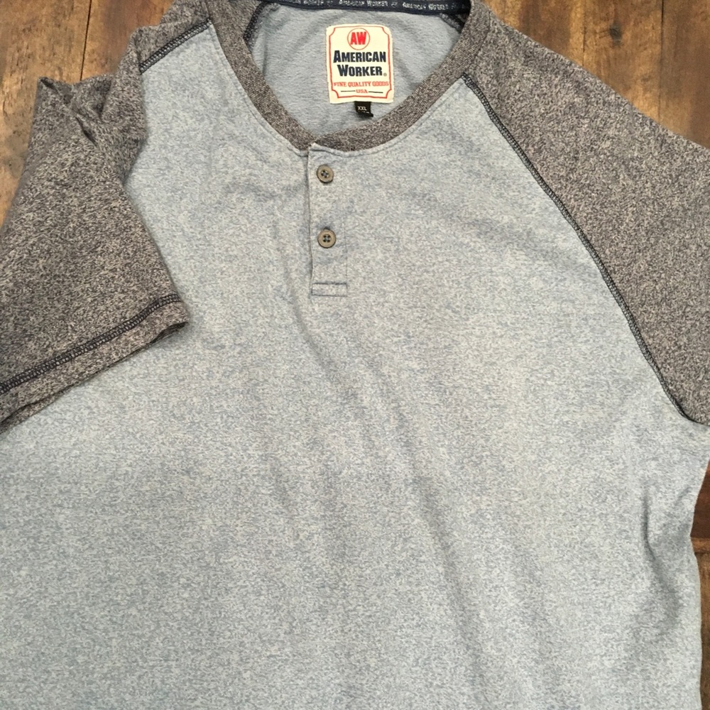 Blue AW American Worker USA XXL Henley Shirt Mens